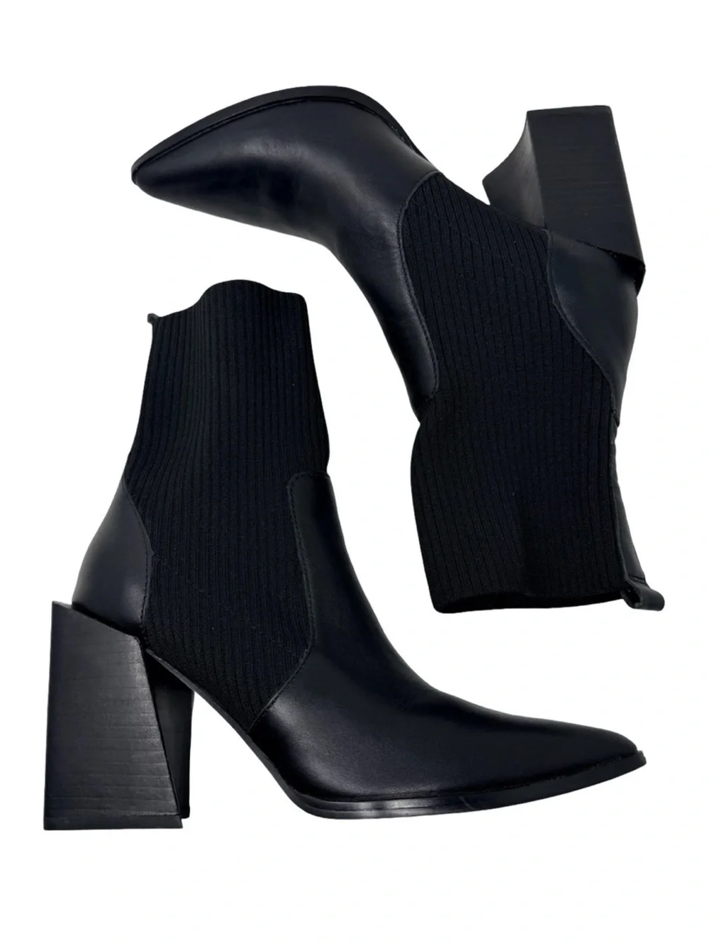 Steve Madden Tackle Sock Bootie Size 7 Black Leather Block Heel Capsule Wardrobe